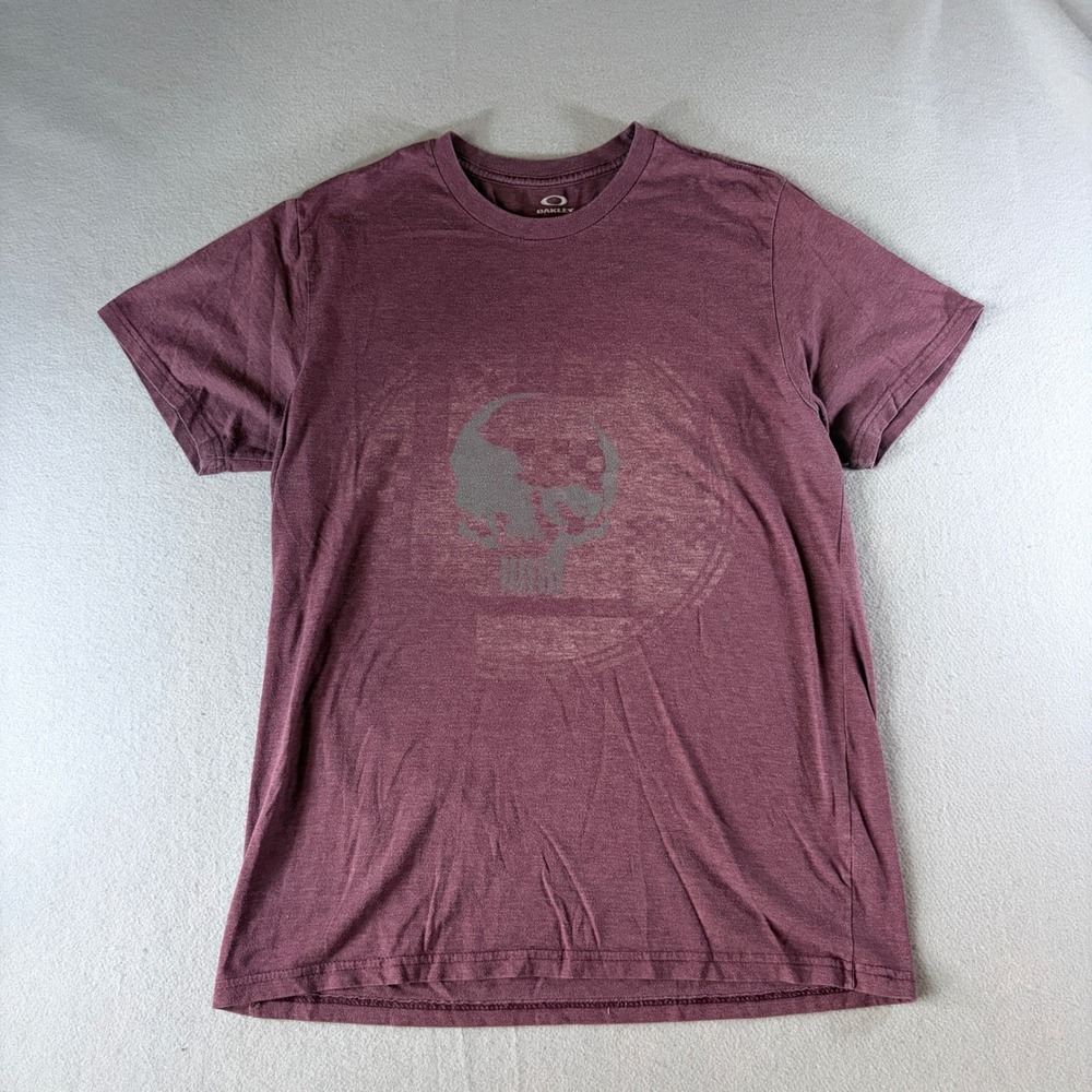 Oakley Mens Skull Graphic T-Shirt Maroon Heather Regular Fit Large L/G Short Slv